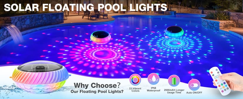 Floating Pool Lights Solar Powered, 7.6 Inch RGB Upper& Lower Color Changing Solar Pool Lights that Float with Dynamic Lighting Effects, IP68 Waterproof Swimming Pools Light for Party Decor(2)