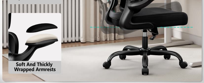 BESTFAIR Office Chair Ergonomic Desk Chair, Breathable Mesh Comfy Chair with Lumbar Support, Computer Chair, Home Desk Chair with Flip-up Armrests, Gaming Chair for Adults Home Office (Black)