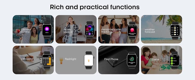 Smart Watch for Men Women, 2.04" AMOLED Color Screen, 24/7 Heart Rate, Blood Oxygen, Blood Pressure, Sleep and Stress Health Monitor, Blood and Body Composition Insights, 150 Sports Modes (Black)