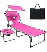 Outdoor Tanning Chair with Sun Canopy Shade & Face Hole, Folding Lounge Chair with Beach Table and Carry Bag for Poolside Sunbathing Lawn