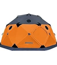 QualyQualy Insulated Pop-Up Tent with Floor - 8-10 Person Ice Fishing Shelter, 147sq.ft Windproof Ice Shack Hut with Stove Jack, Carrying Bag