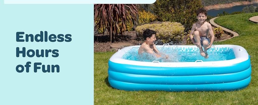 Premium Large Inflatable Pool with Soft Floor, Handles and Drain for Adults and Kids, 90"x60"19" Durable Blow Up Outdoor Swimming Pool for Backyard, Summer Gift, Family Size Kids Pool