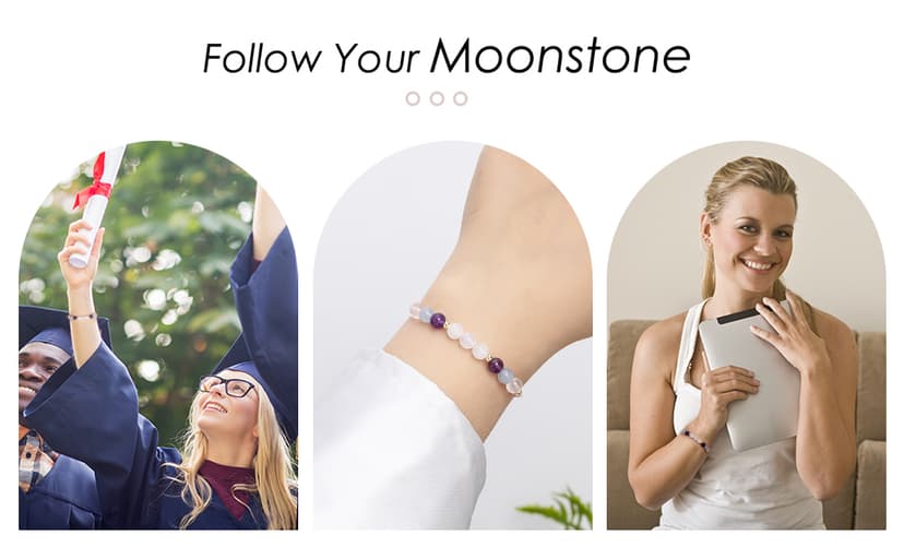 Follow Your Moonstone Bracelets, New Beginnings Graduation College Gift, Inspirational Gifts for Women, High School Graduate Gift for Best Friend or Daughter