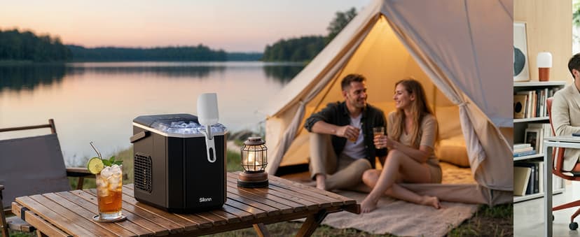 Silonn Ice Maker Countertop, Portable Ice Machine with Carry Handle, Self-Cleaning Ice Makers with Basket and Scoop, 9 Cubes in 6 Mins, 26 lbs per Day, Ideal for Home, Kitchen, Camping, RV