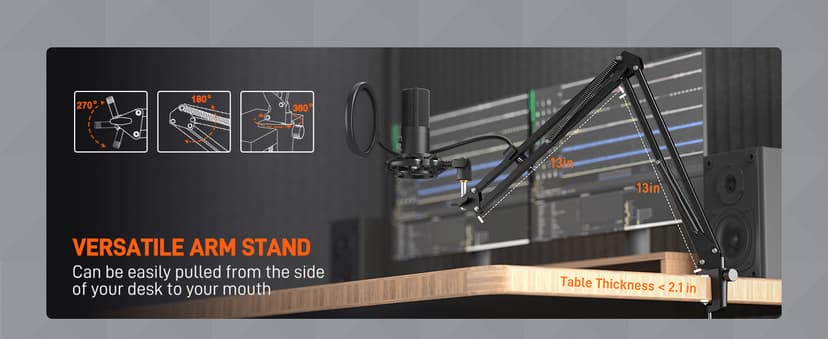 FIFINE Studio Condenser USB Microphone Computer PC Microphone Kit with Adjustable Boom Arm Stand Shock Mount for Instruments Voice Overs Recording Podcasting YouTube Vocal Gaming Streaming-T669