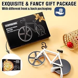 Bicycle Pizza Cutter Wheel - Gifts for Cyclists, Men, Dad, Bike Lovers - Funny Kitchen Gadgets - Cool Father’s Day, Christmas, Birthday, White Elephant Gifts - Stainless Steel Pizza Slicer(White) B09TRFQ5XT