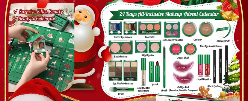 Makeup Advent Calendar 2025, 24 Days Christmas Makeup Gift Set for Adult Women & Teen Girls, UCANBE 2025 Xmas Countdown Calendar Beauty & Cosmetics Holiday Surprise Make Up Gift Kits for Women Full Kit