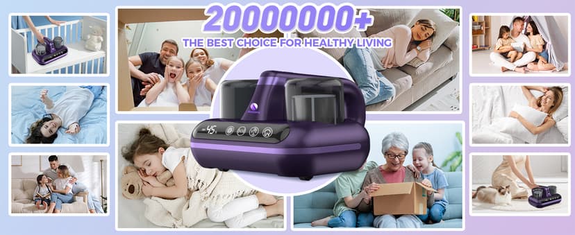 Mattress Vacuum Cleaner - 5-in-1 Cordless Bed Vacuum Cleaner, Powered by UV-C Light & Ultrasonic Technology, 16Kpa Strong Suction,Low Noise,Suitable for Dust, Pet Hair, Etc - Purple
