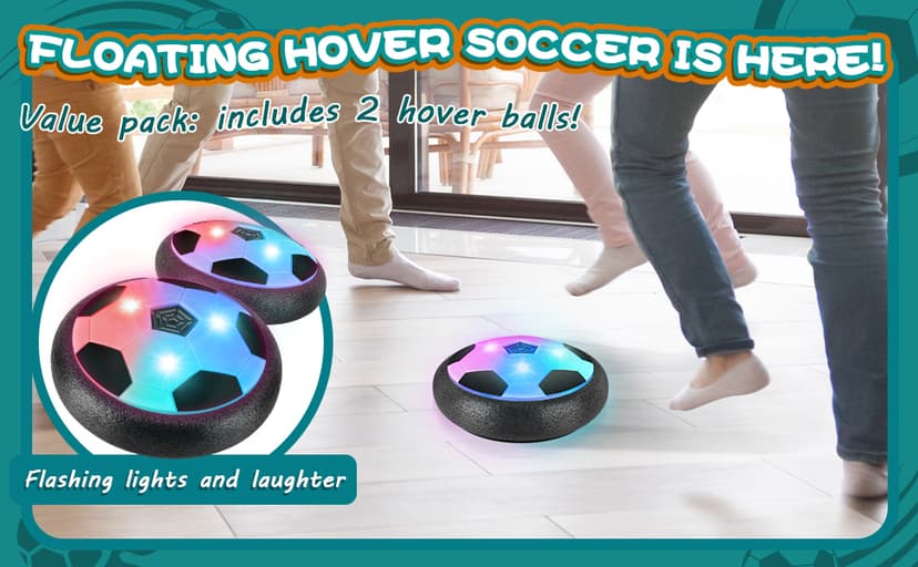 2 Pack Hover Soccer Ball with 8 Pcs Batteries, Air Floating Soccer Toy with LED Lights and Foam Bumper, Indoor Games for Kids 4-8-12, Toys Gifts for 3 4 5 6 7 8 9 Year Old Boys Girls