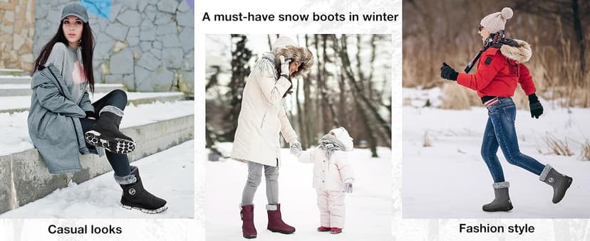 Almusen Snow Boots for Womens Winter Shoes: Warm Fur Lining Mid Calf Boots Women Anti Slip Waterproof Hook Loop Comfortable Outdoor Boot