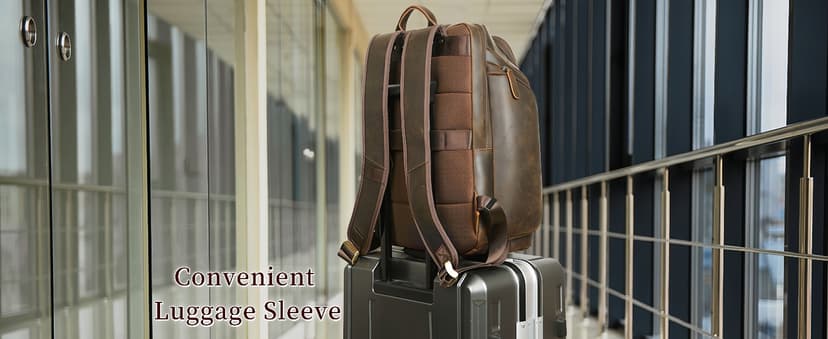 Masa Kawa Leather Backpack for Men with 16" Laptop & Camera Lens Sleeve, Multi Pockets Weekend Trip Business Travel Overnight Camping Bag, Vintage Brown