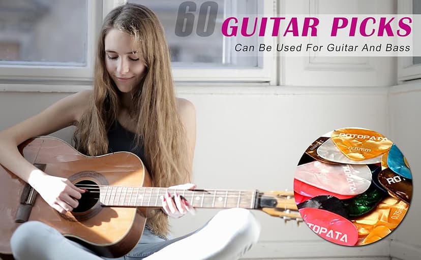 60 Pack Guitar Picks with Organizer Storage Box, 0.5 0.58 0.75 0.84 1.0 1.2mm Includes Thin Medium Heavy Thickness, Variety Colorful Celluloid Plectrums for Bass Electric Acoustic Guitars Ukulele