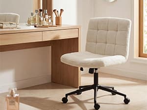 Furnimart Swivel Criss Cross Legged Chair with Wheels for Home Office, Wide Armless Desk Chair Height Adjustable Comfy Seat for Desk,Vanity, Bedroom, Faux Fur White