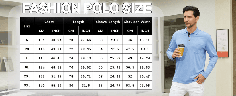 Envmb Men's Casual Long Sleeve Polo Shirts Button Classic Cotton Shirt Work Collared Stylish Golf Shirt with Pocket