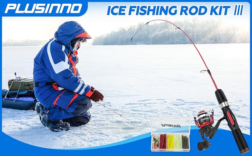 PLUSINNO Ultralight Ice Fishing Rod and Reel Combo, 25”/26”/27”/28” Sensitive Ice Fishing Pole Ice Fishing Gear for Walleye Perch Panfish Bluegill