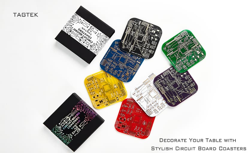 Coasters for Drinks in PCB-Design Green Coasters Decor with Immersion Gold Circuit Board for Coffee Table Bar Office Tech Gifts for Boyfriend Gamer Geek Engineer Dad Men Anniversary