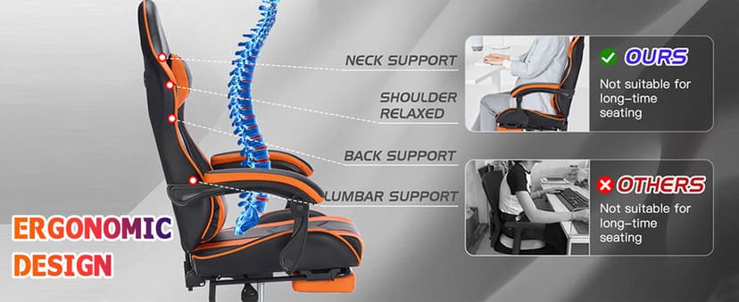 Gaming Desk Chair for Adults, Ergonomic Gaming Chair with Footrest & Headrest and Lumbar Support, Leather Material Height Adjustable Computer Video Game Chairs (Blue+White)