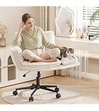 DurayLoly Ergonomic Cross Legged Chair 360° Swivel Meditation Chair with Wheels, Height Adjustable Seat for ADHD, Strong Lumbar Support,Home Office Furniture, Teddy Fabric,White