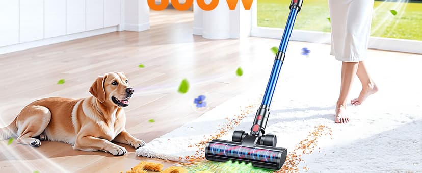 Cordless Vacuum Cleaner, 600W 50KPA 65Mins Vacuum Cleaners for Home, Upgraded Stick Vacuum with Extra Mattress Cleaning Tool, Self-Standing, Anti-Tangled Vacuum Cordless for Pet Hair/Floors/Carpets