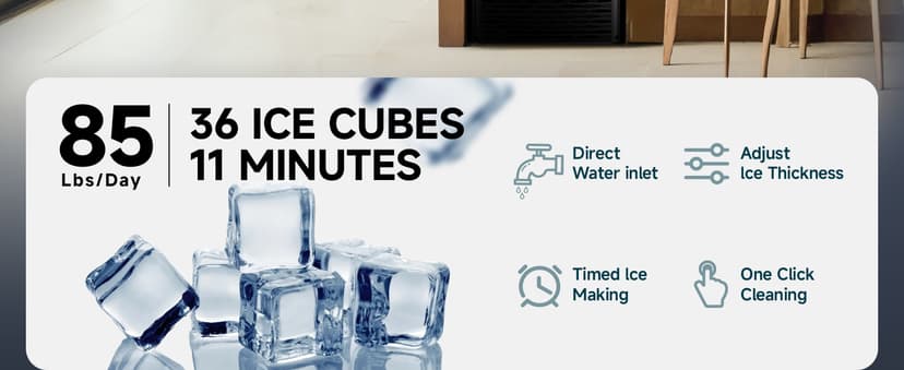 EUHOMY Commercial Ice Maker Machine,85lbs/24H,36 Ice Cubes in 8-12 Mins,Under Counter Ice Maker with Water Filter,12lbs Storage Capacity,Freestanding Ice Machine for Home/Bar/Cafe/Restaurant