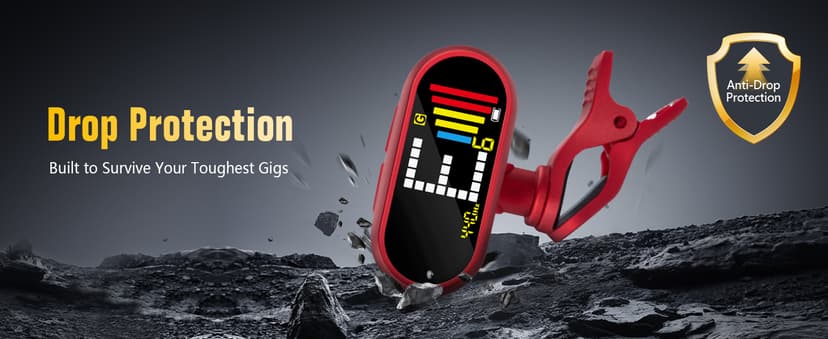 EX Professional Rechargeable Chromatic Clip-On Guitar Tuner — Fast, Ultra-Accurate Clip-On Tuner with Color LCD for Acoustic Guitar, Bass Guitar, Ukulele & Violin, Red