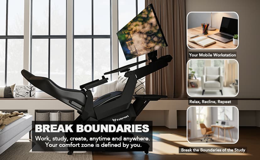Zero-Gravity Gaming & Office Chair with Dual Monitor Arm, Mobile Reclining Workstation for Home Office and Ergonomic Gaming Setup