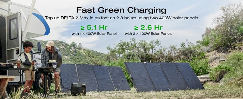 EF ECOFLOW Solar Generator DELTA 2 Max 2048Wh With 400W Solar Panel, LFP Battery Portable Power Station Up to 3400W AC Output Fast Charging 0-80% in 43 Min solar powered generator For Camping, RV