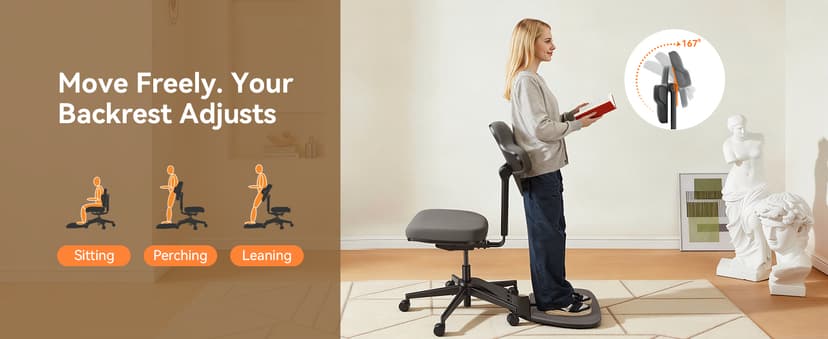 Newtral Standing Desk Chair, Standing Mate Chair for Sit-Stand, Ergonomic Leaning Perch Chair with Anti-Fatigue Mat, Standing Desk Stool, Horse Saddle Chair, Height Adjustable Home Office Posture Seat