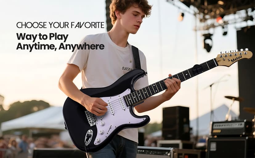 Meiou 39-Inch Electric Guitar Starter Kit ST Series-Complete starter kit with electric guitar, amp, strap, plectrum, tuner, strings, cable and guitar bag - Suitable for beginners (black)