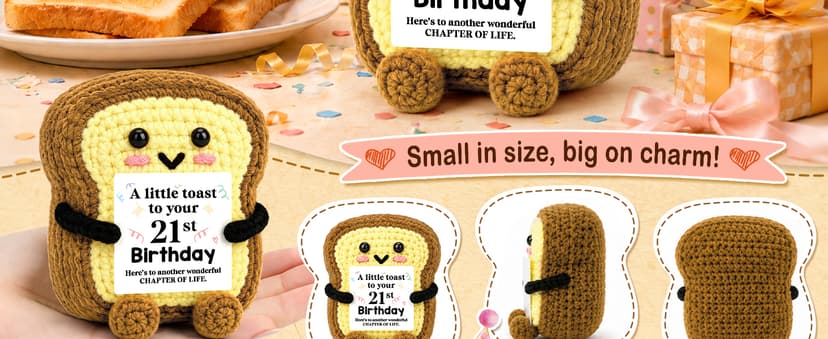 A Little Toast to Your 21st Year Old Birthday Gifts for Friend Sister Daughter Girls, Happy 21st Bday Decor Female Gift Ideas 21st Birthday Gifts for Women Her Funny Handmade Crochet Toast with Card B0HGLC5JWW
