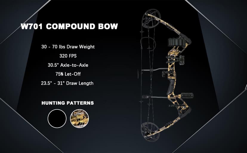 Compound Bow and Arrow Set, 30-70 Lbs Draw Weight, 23.5"-31" Draw Length, Right Handed Bow for Adult, 320 Fps Hunting & Target Bow with Accessories