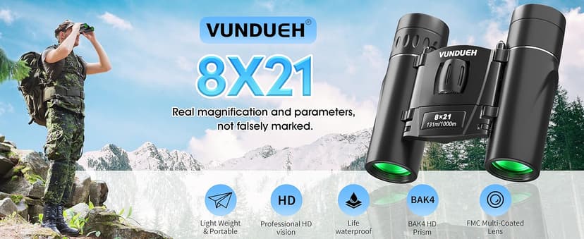 Mini Compact Binoculars for Adults and Kids - Waterproof High Powered Easy Focus Small Binocular, Ideal for Bird Watching, Hunting, Concert, Theater, Travel, Hiking, Sightseeing & Outdoor Sports