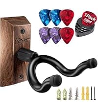 ClefArc Guitar Wall Mount - U-Shape Hardwood Guitar Hanger, Black Walnut Stand Wall Hangers, Pick Holders, Guitar Gifts for Guitarists, Guitar Accessories, with 6 Assorted Guitar Picks