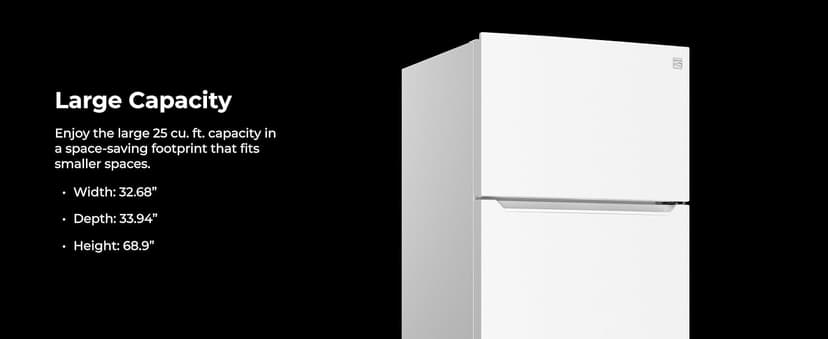 Kenmore 33" Top Mount Refrigerator with Freezer - Adjustable Shelving, Humidity-Controlled Crispers, Optional Ice Maker, LED Lighting, ENERGY STAR Certified, 25 cu. ft. Capacity - White