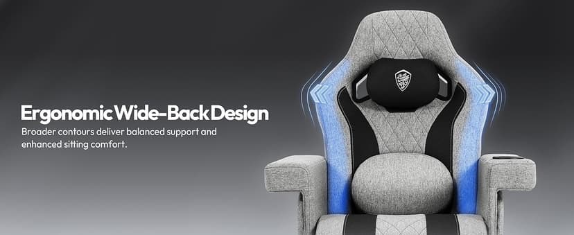 Dowinx Racing Style Gaming Recliner Chair with Massage Lumbar Support, Footrest, Cup Holder, Side Pouch, High Back Ergonomic Video Game Chair Reclining No Wheels Heavy Duty, Fabric Gray