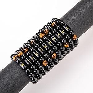 FRG Initials Bracelets for Men Letter Link Handmade Natural Black Onyx Tiger Eye Stone Beads Braided Rope Meaningful Bracelet