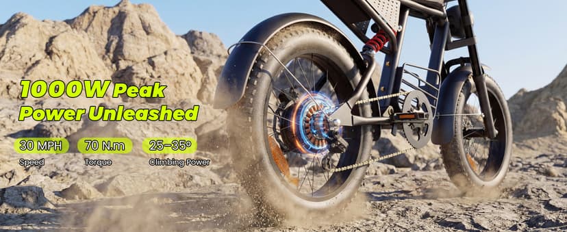 Electric Bike for Adults, 1000W/1500W/3000W Dirt Bike, 30/34/37MPH, 48V 15 Ah/18.9Ah/25Ah e Bike, 40/47/100 Miles Electric Motorcycle, 20" Fat Tire Off-Road Bike, All Terrain Electric Bike