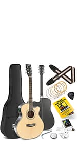 Pyle Cutaway Acoustic Electric Guitar and Amp Kit, 4/4 Full Size Spruce Wood Body with 10W Amplifier, Gig Bag, Strap, Extra Steel Strings, Picks, Cable, for Beginners and Adults, Natural