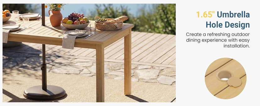 Wisteria Lane 9 Pieces Acacia Outdoor Patio Table and Chairs Set for 8, Patio Outdoor Dining Table Set with Cushion, Modern Outdoor Patio Table Set for Lawn Backyard Garden Deck, Beige