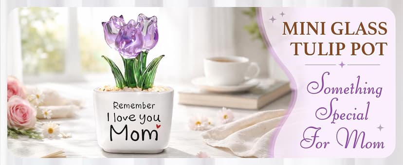 Remember I Love You Mom - Mom Birthday Gifts for Mothers - Collectible Flower Figurine Birthday Gifts for Mom from Daughter Son - Mini Purple Glass Tulip B0GTLL16WJ