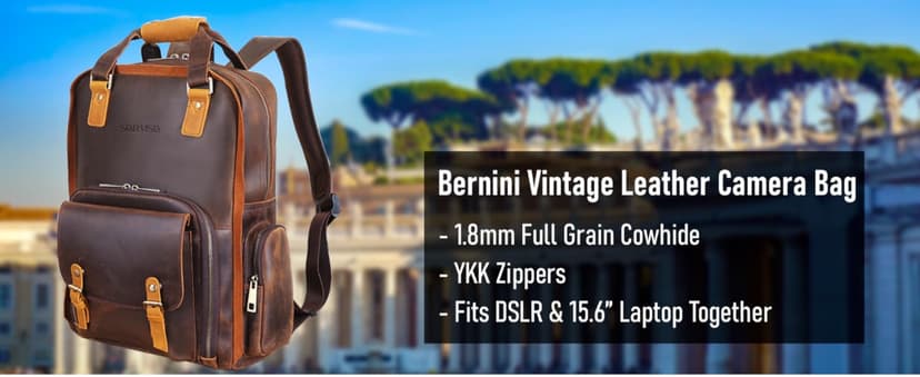 STAR VISTA Bernini Vintage Full Grain Leather Camera Backpack for DSLR/SLR, Camera Case for Photographers, with Tripod Holder, Fits 15.6" Laptop, Casual Outdoor Rucksack, YKK Zippers