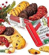 David's Cookies Merry Christmas Mini Cookies in Sweet Sampler Tin - Assorted Mini Christmas Cookies with Chocolate & White Chocolate Chip and Red Velvet - Gourmet Cookie Gift Basket for Holidays 14oz