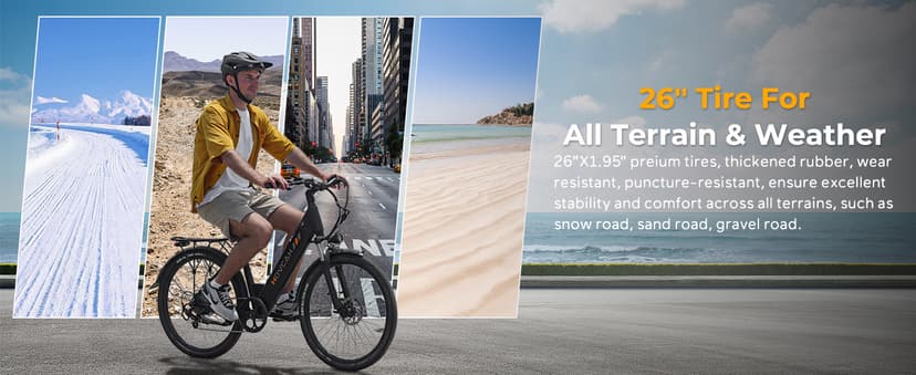 Movcan V80 Electric Bike, 1000W Motor 28MPH 26'' City Cruiser Ebike for Adults, 48V 13Ah Removable Battery Up to 70 Miles, 7-Speed Dual Disc Brake, Mountain E-Bike for Commuting