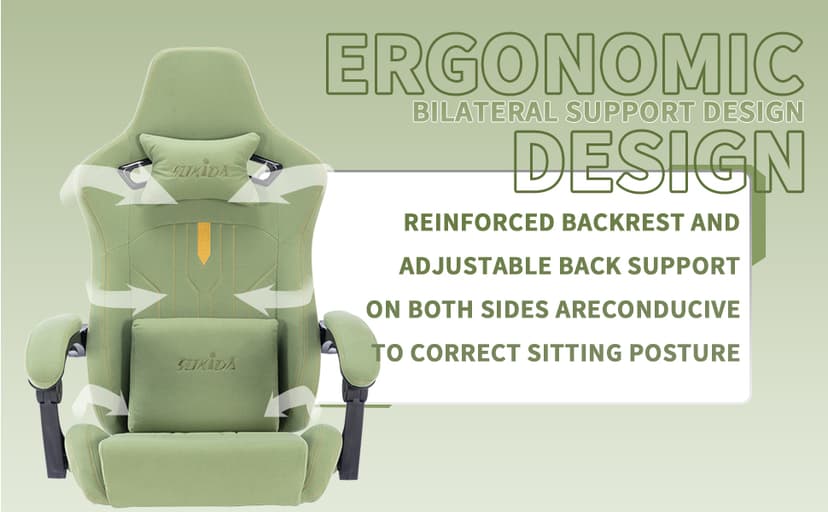 Gaming Chair with Footrest Ergonomic Computer Chair Massage Lumbar Cushion, Racing Video Game Chair Adjustable Rocker Recliner Executive Office Desk Chair Fabric for Adults