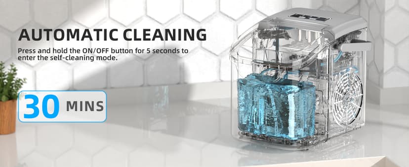 Antarctic Star Countertop Ice Maker Portable Ice Machine with Handle,Self-Cleaning Ice Makers, 26Lbs/24H, 8 Ice Cubes Ready in 6 Mins for Home Kitchen Bar Party (Grey)