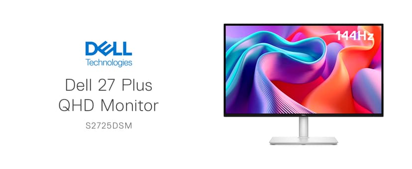 Dell 27 Plus QHD Monitor - S2725DSM - 27-inch QHD (2560x1440) 144Hz 1ms Display, 2 x 3W Speakers, HDMI/DisplayPort 1.4 Connectivity, Height/Tilt/Pivot/Swivel Adjustability, AMD FreeSync - Ash White