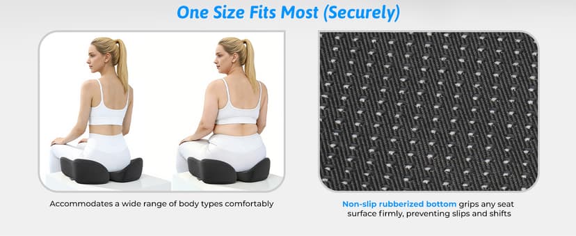 Seat Cushion for Tailbone & Sciatica Pain Relief – Certified & Ergonomist-Designed – Tapered Front Edge Reduces Thigh Pressure – Wide Memory Foam for Office Chair, Car, Wheelchair (Gray)