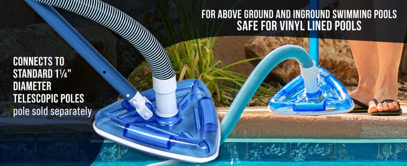 U.S. Pool Supply Weighted Transparent Triangular Pool Vacuum Head with Swivel Hose Connection and EZ Clip Handle - Connect 1-1/4" or 1-1/2" Hose - Removes Debris, Clean Corners - Safe for Vinyl Pools