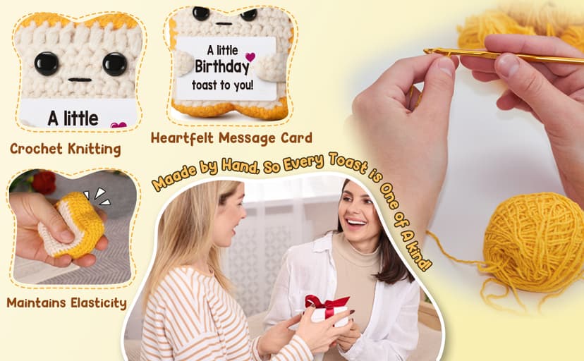 A little Birthday Toast to you - Crochet Toast Happy Birthday Gifts Card, Fathers Day Dad Gifts for Mom Women Men Her Him Sister Best Friend Girls Boys Fanny Handmade Knitted Emotional Positive Toast