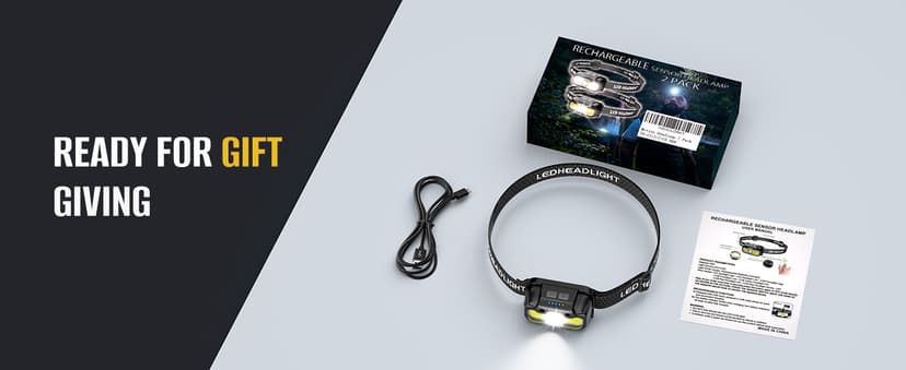 HOKOILN 2-Pack LED Headlamp Rechargeable with Green & Red Light -1300 Lumen Ultra-Bright Flashlight Headlight for Camping, Running, Hiking, Fishing - Waterproof with 7 Modes
